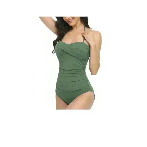NWT Hilor Bandeau One Piece Swimsuits Front Twist Swimwear Strapless, Size 6 - Picture 1 of 14